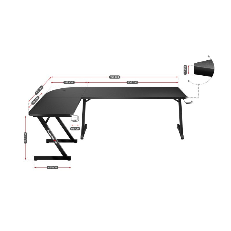 Biurko narożne gamingowe Huzaro Hero 7.0 Black 154 cm