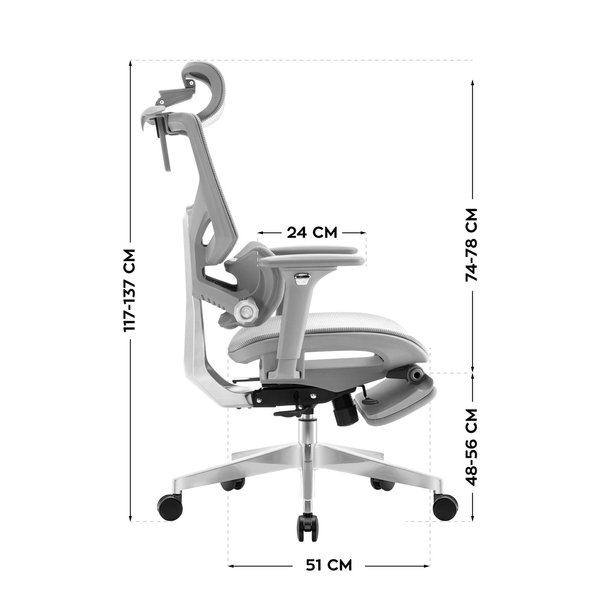 Mark Adler Expert 8.7 Grey Mesh ergonomic chair with footrest