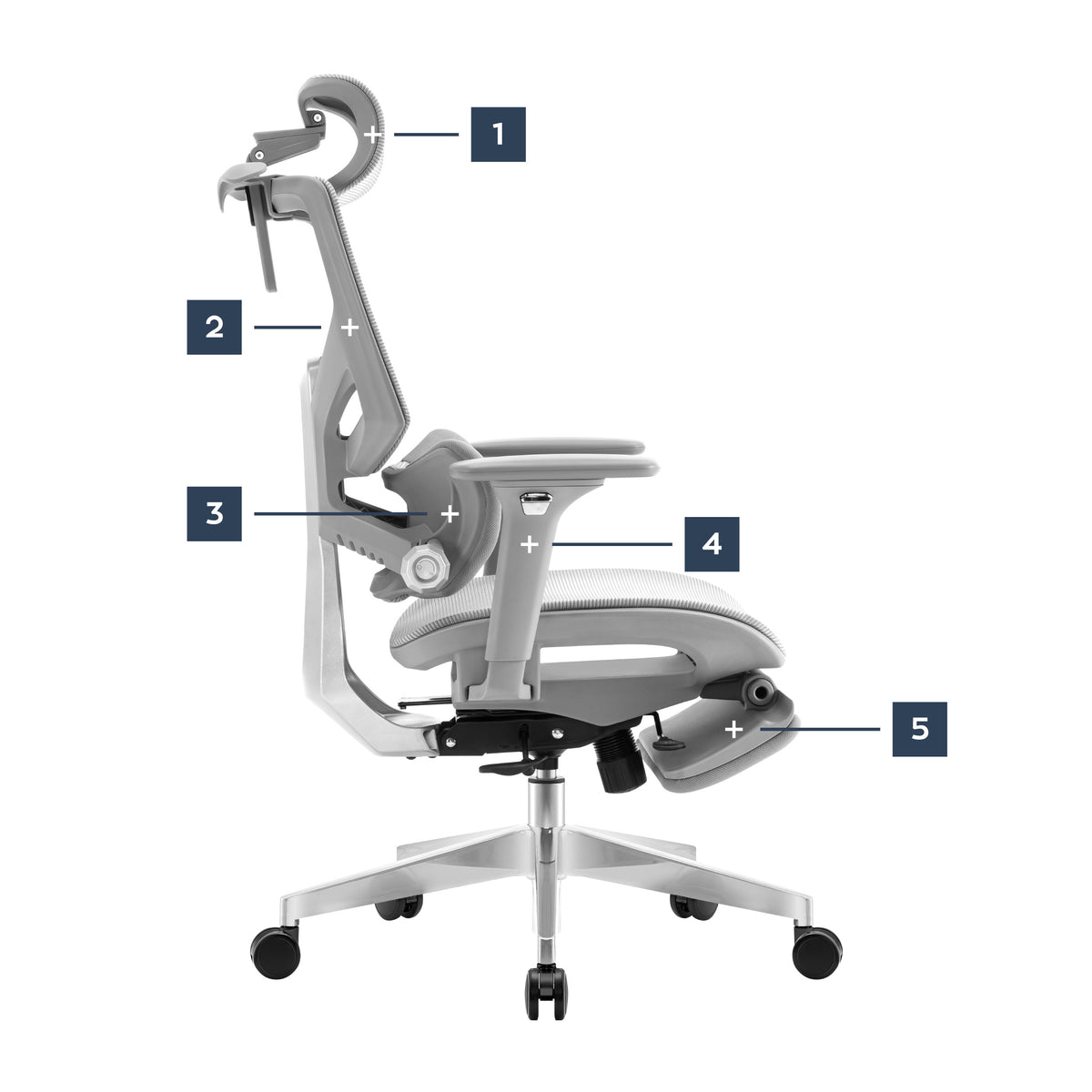Mark Adler Expert 8.7 Grey Mesh ergonomic chair with footrest