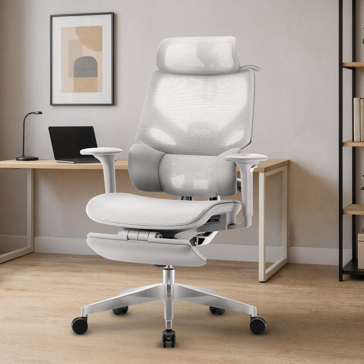 Mark Adler Expert 8.7 Grey Mesh ergonomic chair with footrest