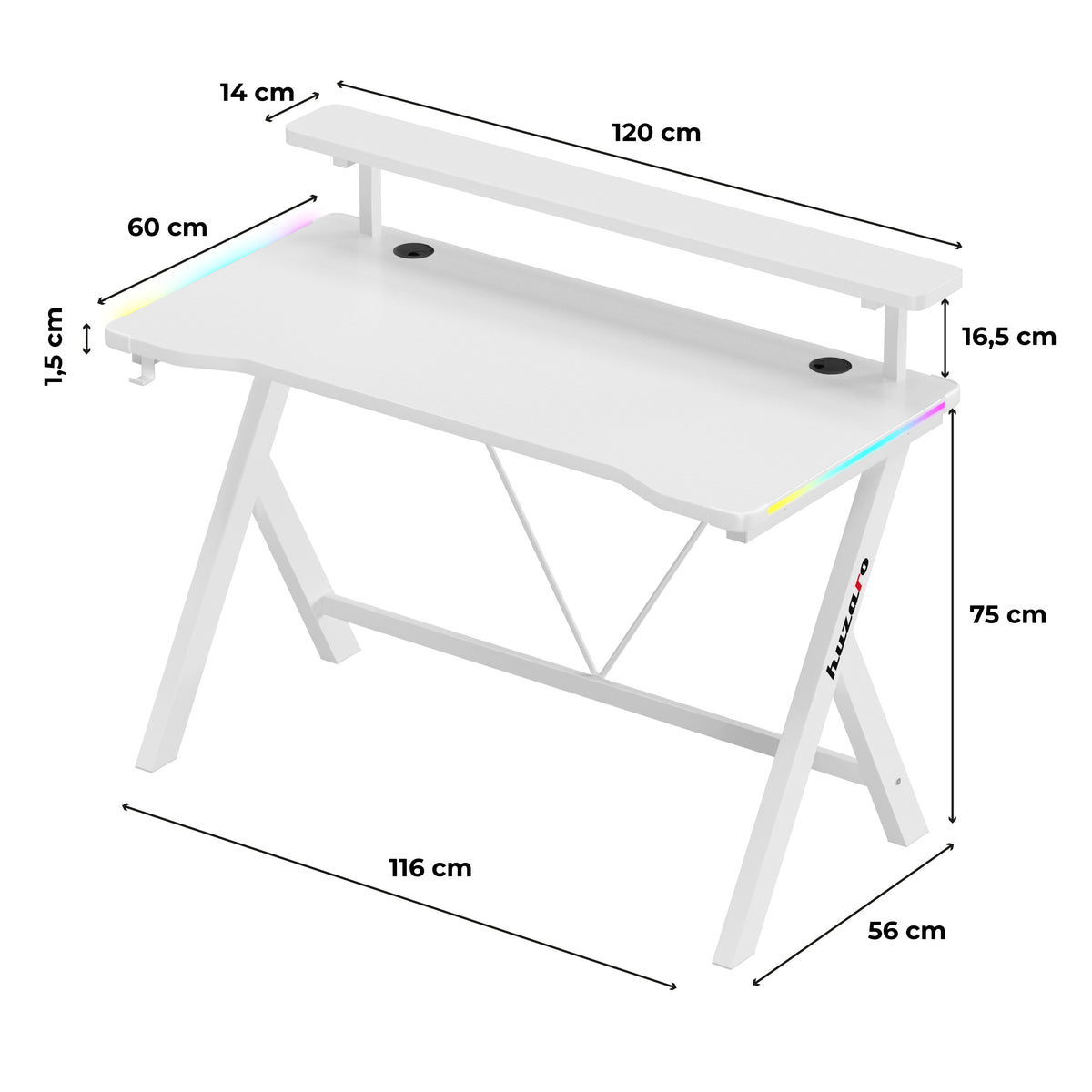 Huzaro Hero 1.9 RGB White 120 cm LED gaming desk
