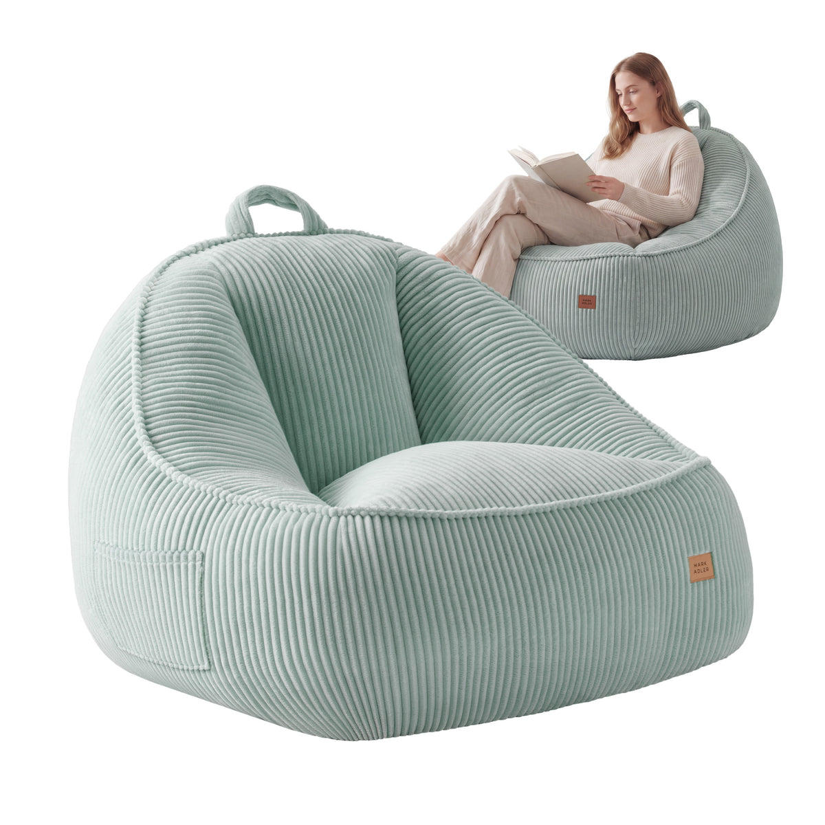 Mark Adler Comfy 4.0 Sage corduroy pouffe armchair with backrest