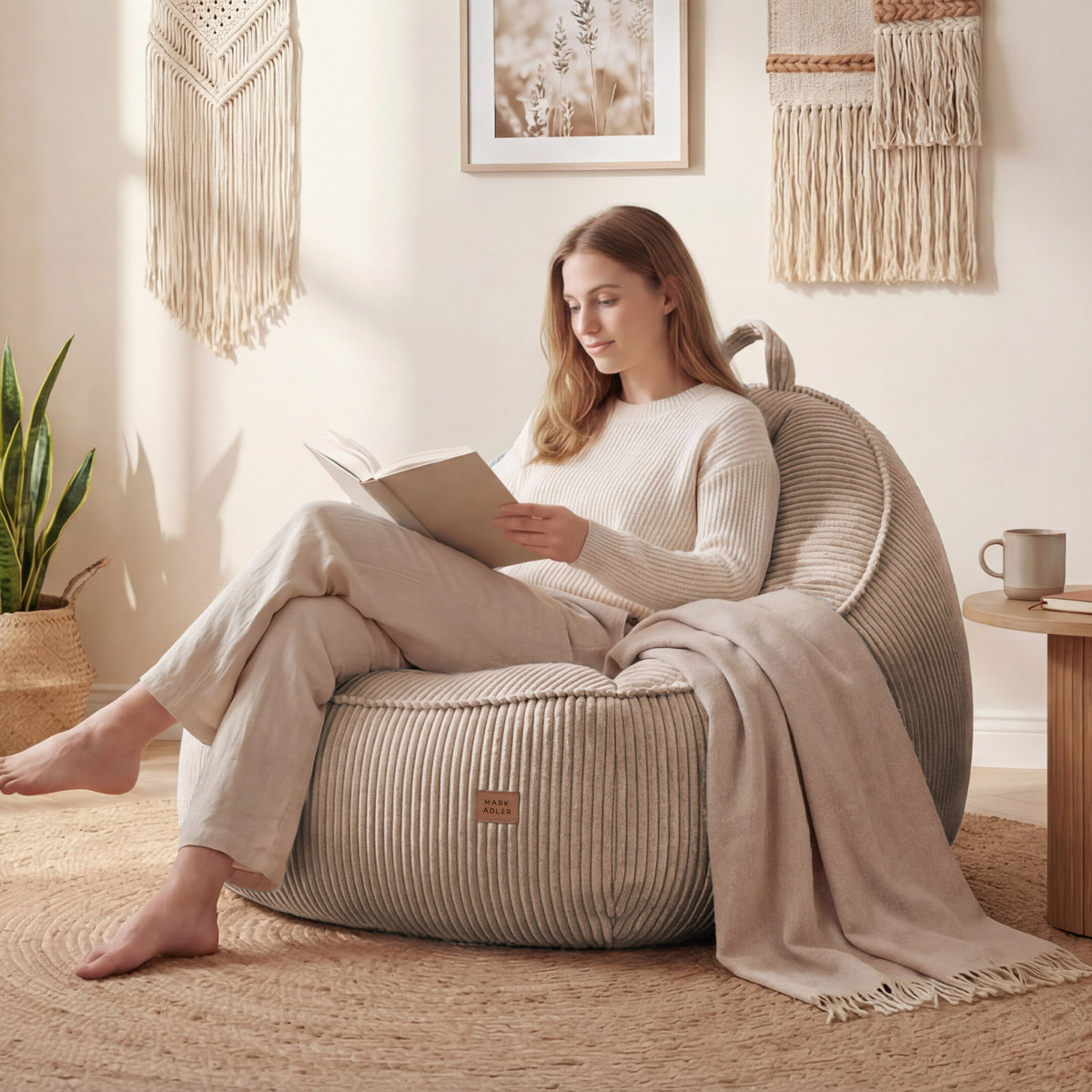 Mark Adler Comfy 4.0 Taupe corduroy armchair with backrest