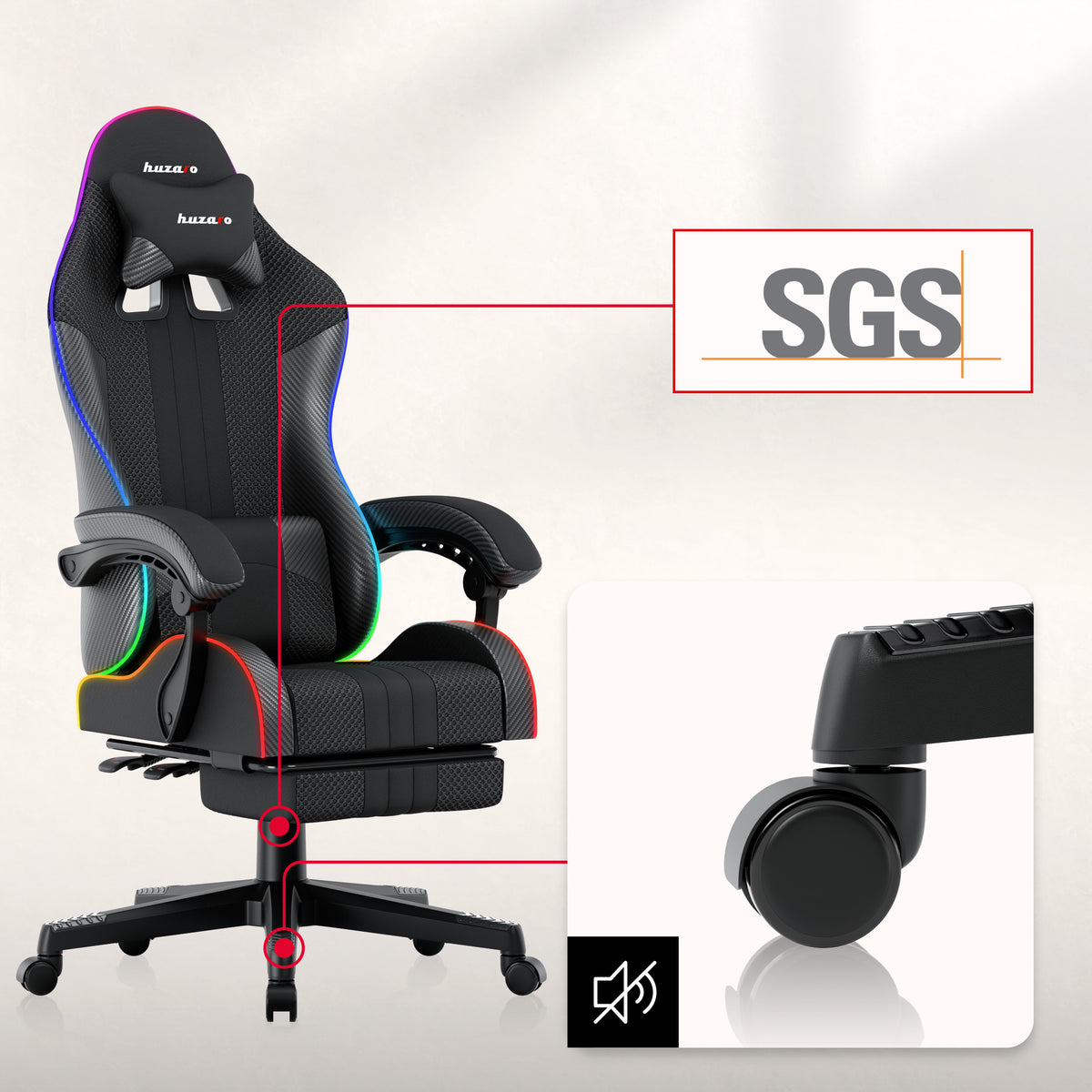 HUZARO Force 4.7 RGB Black Mesh Gaming Chair