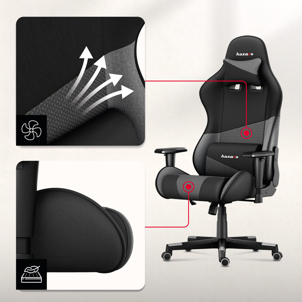 Fabric gaming chairs featuring AIR technology.