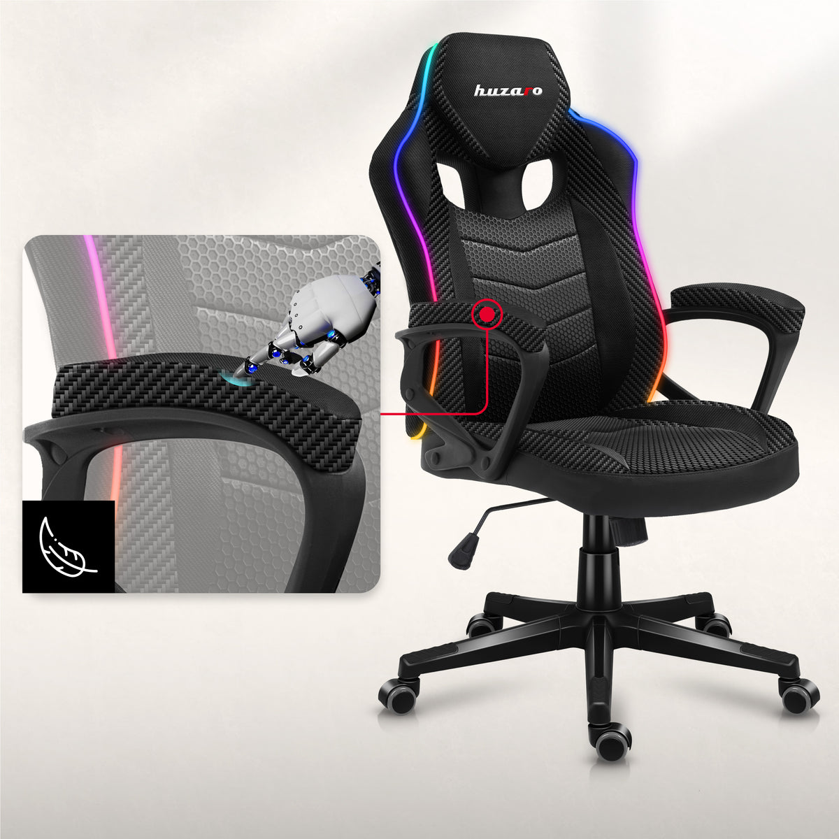 Non-slip, soft armrests