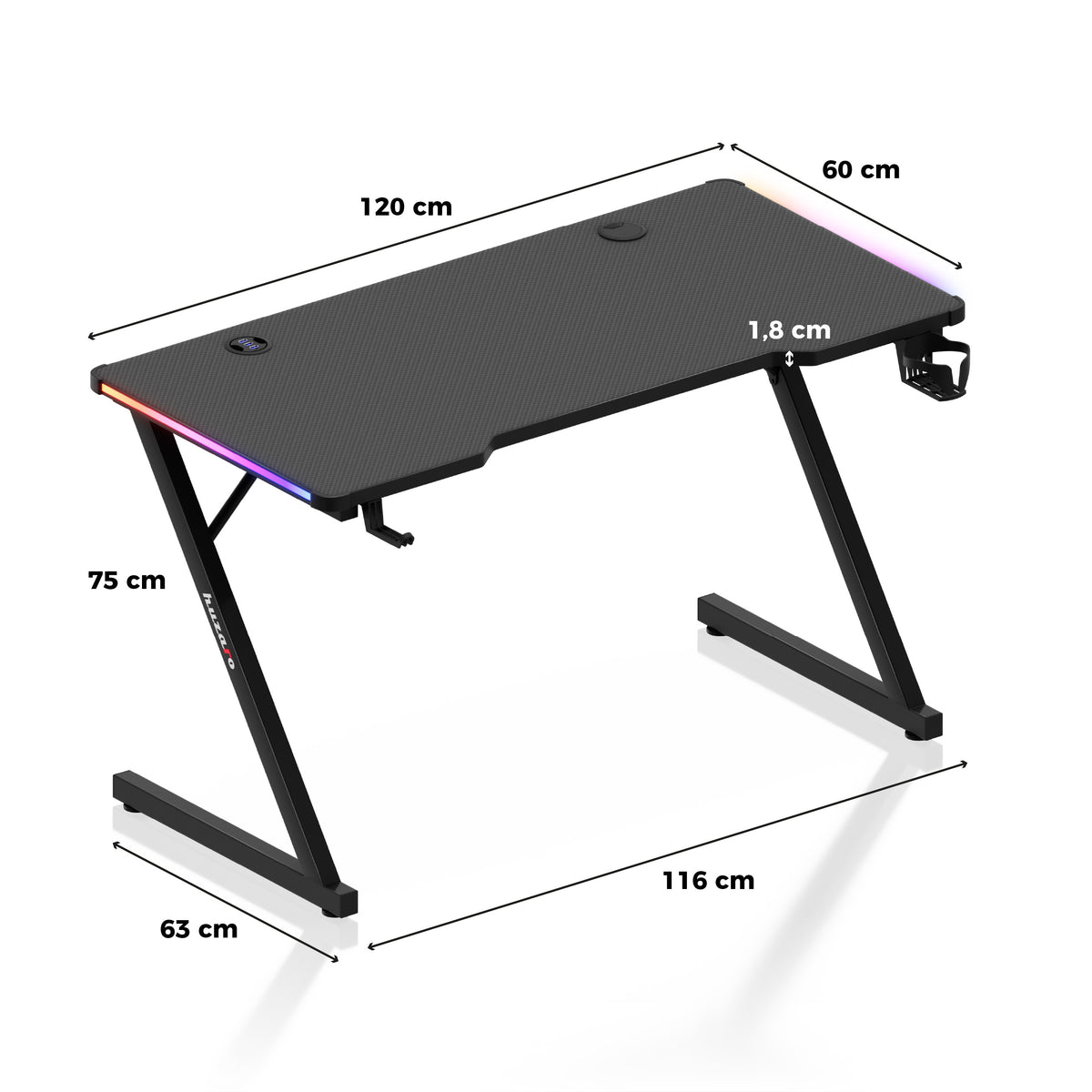 Huzaro Hero 2.5 RGB LED Black 120 cm Gaming Desk