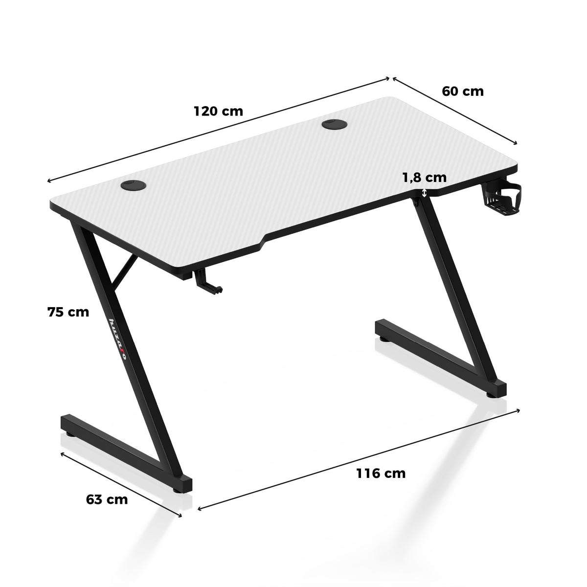 Huzaro Hero 2.5 White 120 cm Gaming Desk