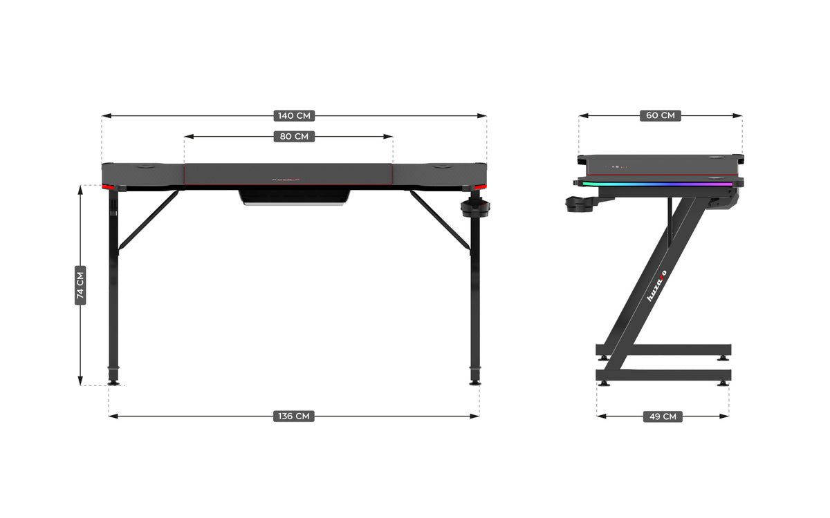 Huzaro Hero 3.3 RGB Black 140 cm Gaming Desk