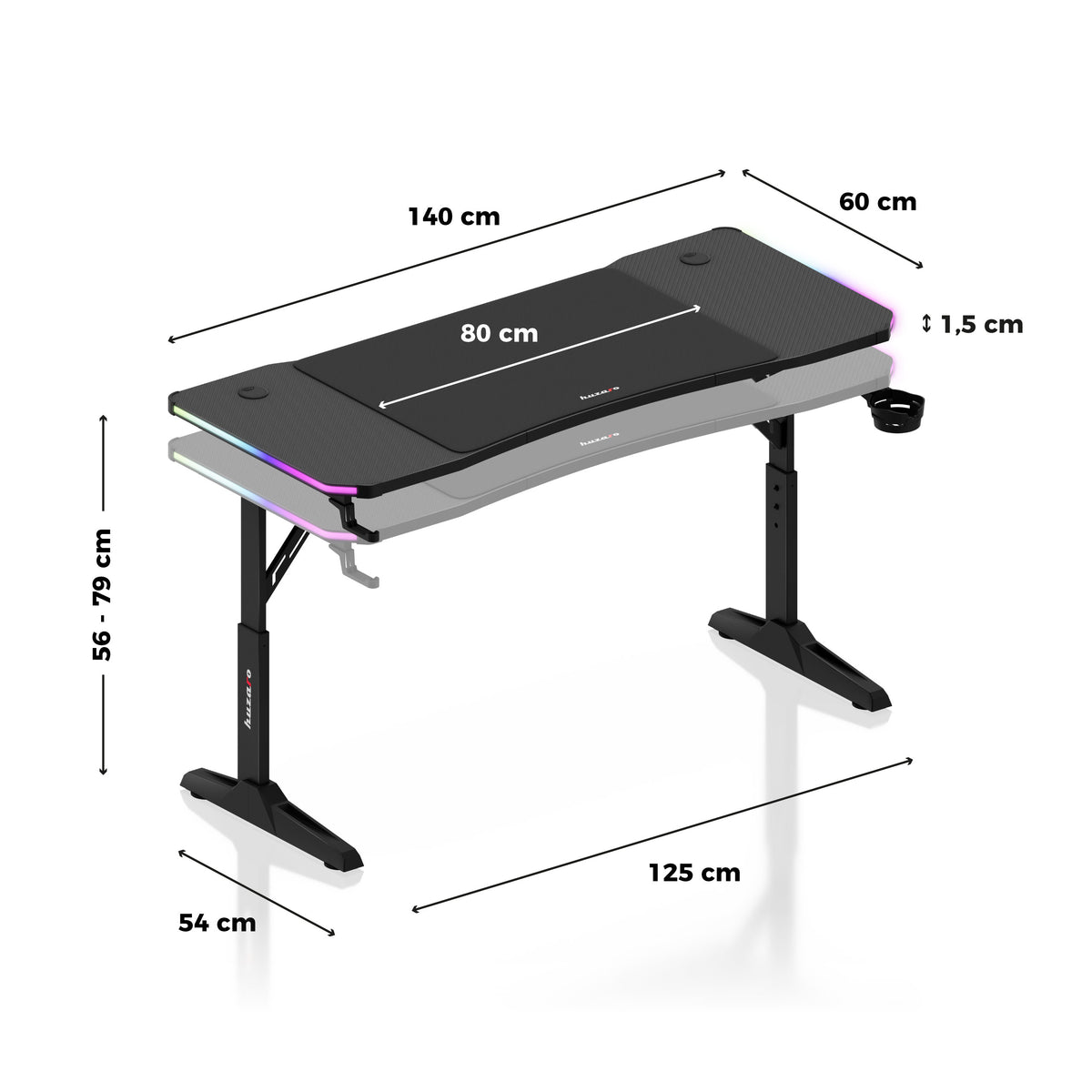 Huzaro Hero 3.6 RGB Black LED Gaming Desk