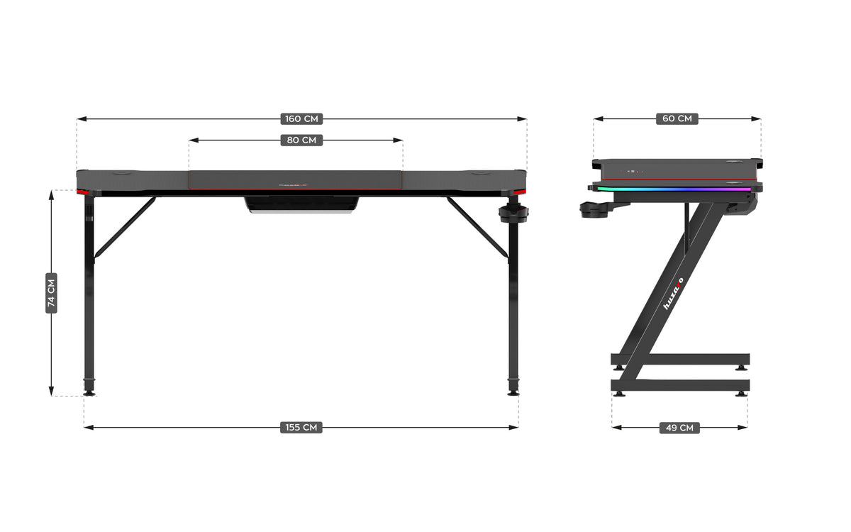 Huzaro Hero 4.8 RGB Black 160 cm Gaming Desk