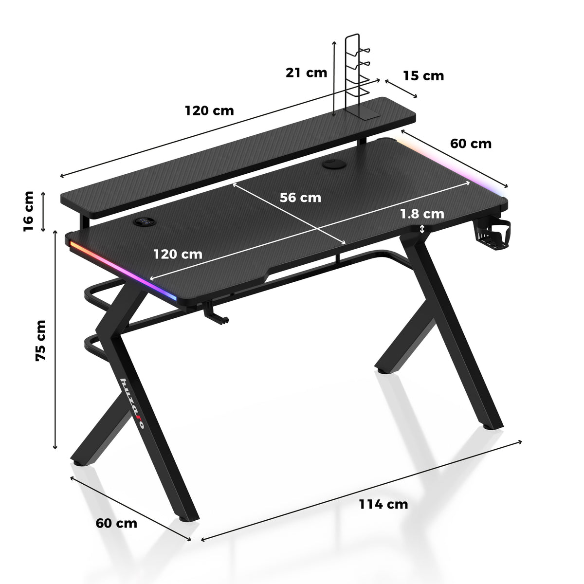 Huzaro Hero 5.0 RGB LED Black 120 cm Gaming Desk
