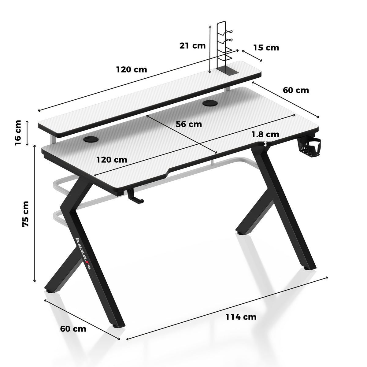 Huzaro Hero 5.0 White 120 cm Gaming Desk