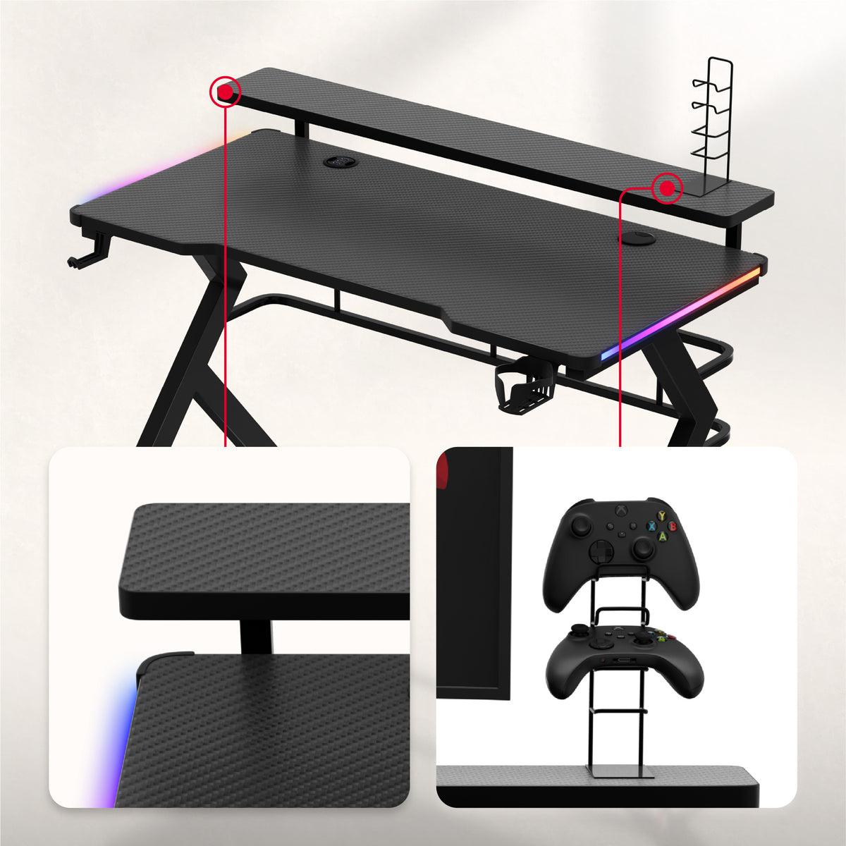 Huzaro Hero 5.0 RGB LED Black 120 cm Gaming Desk