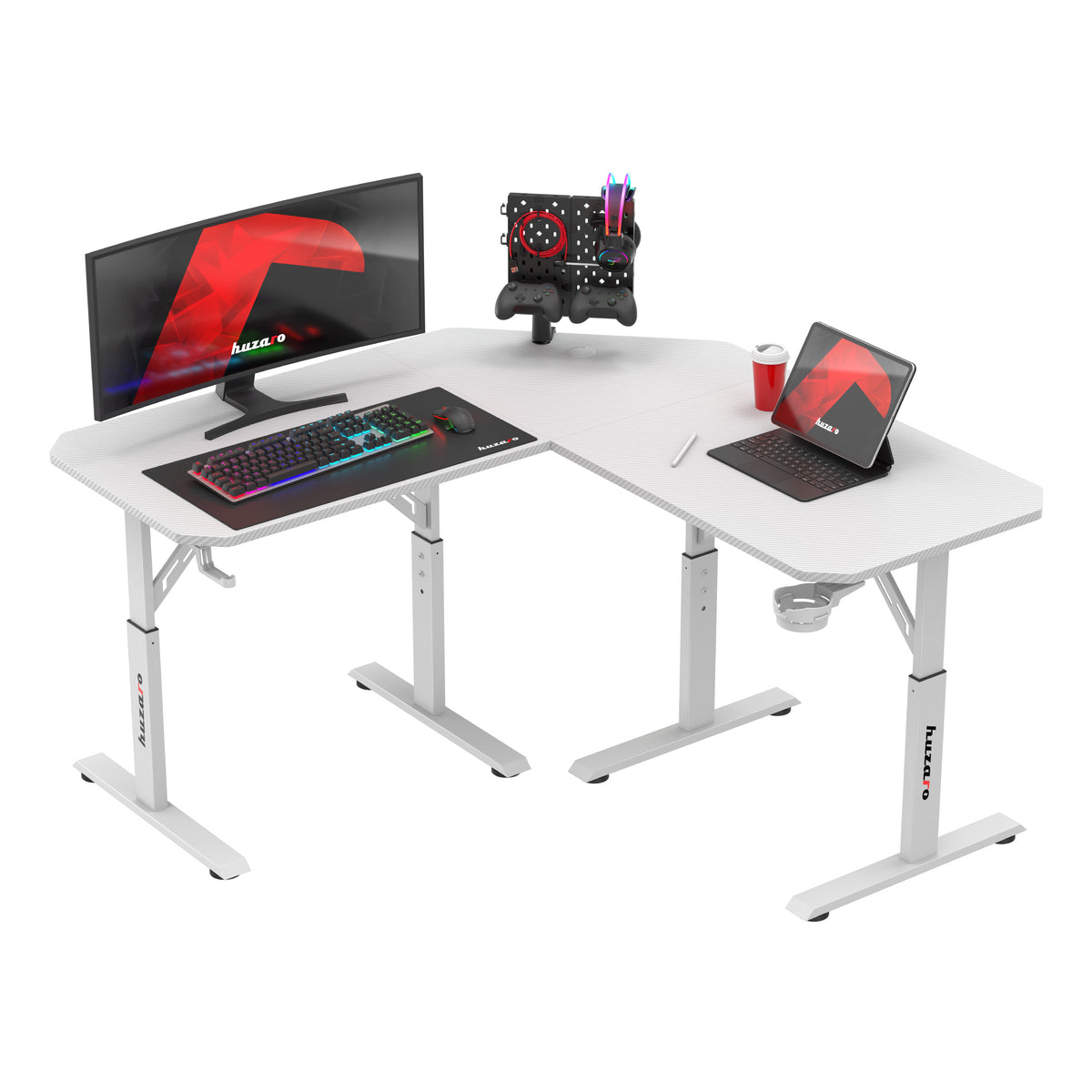 Huzaro Hero 7.3 White height-adjustable corner gaming desk