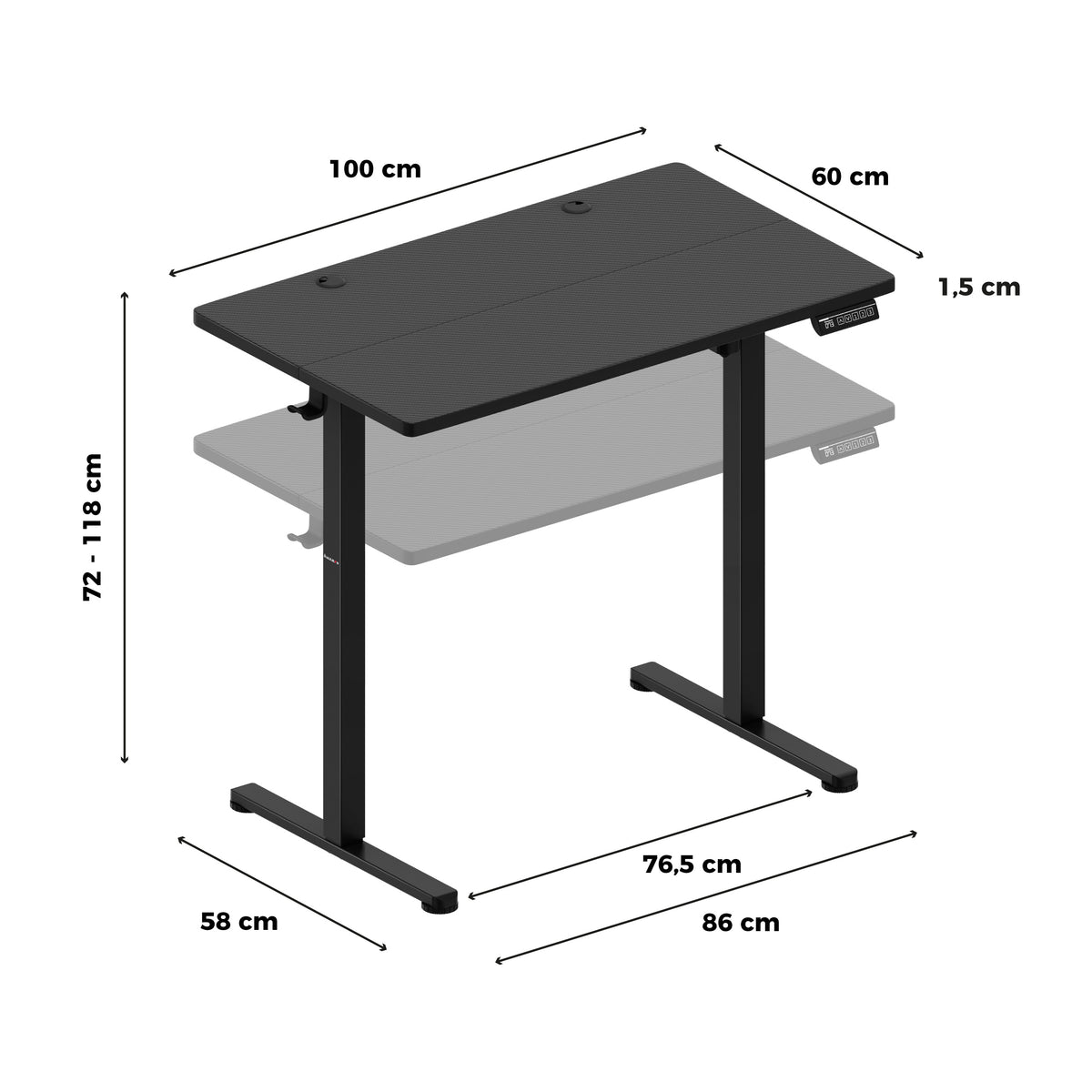 Huzaro Hero 7.8 Black Electric Adjustable Desk on Castors