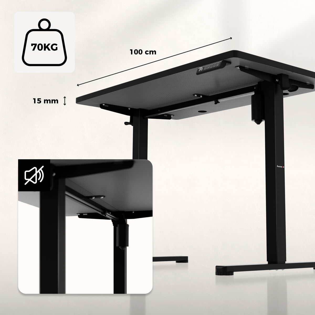 Huzaro Hero 7.8 Black Electric Adjustable Desk on Castors