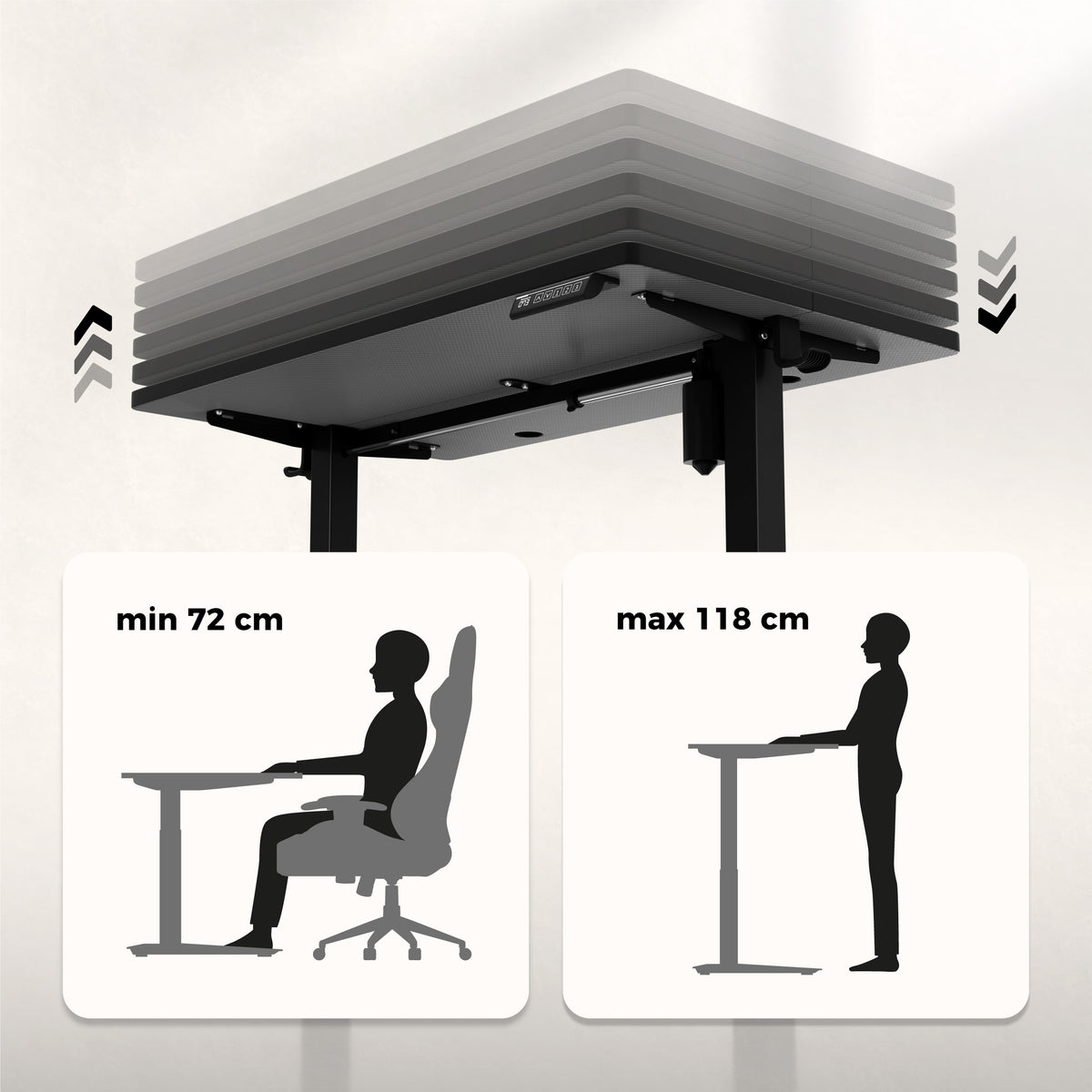 Huzaro Hero 7.8 Black Electric Adjustable Desk on Castors
