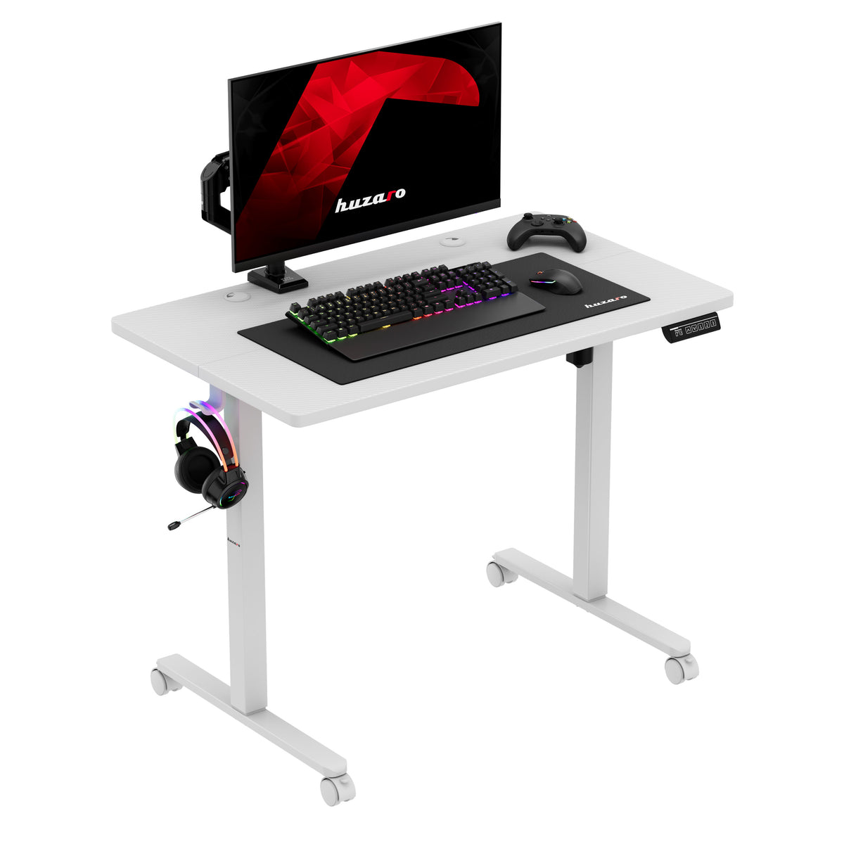 Huzaro Hero 7.8 White Electric Adjustable Desk on Castors