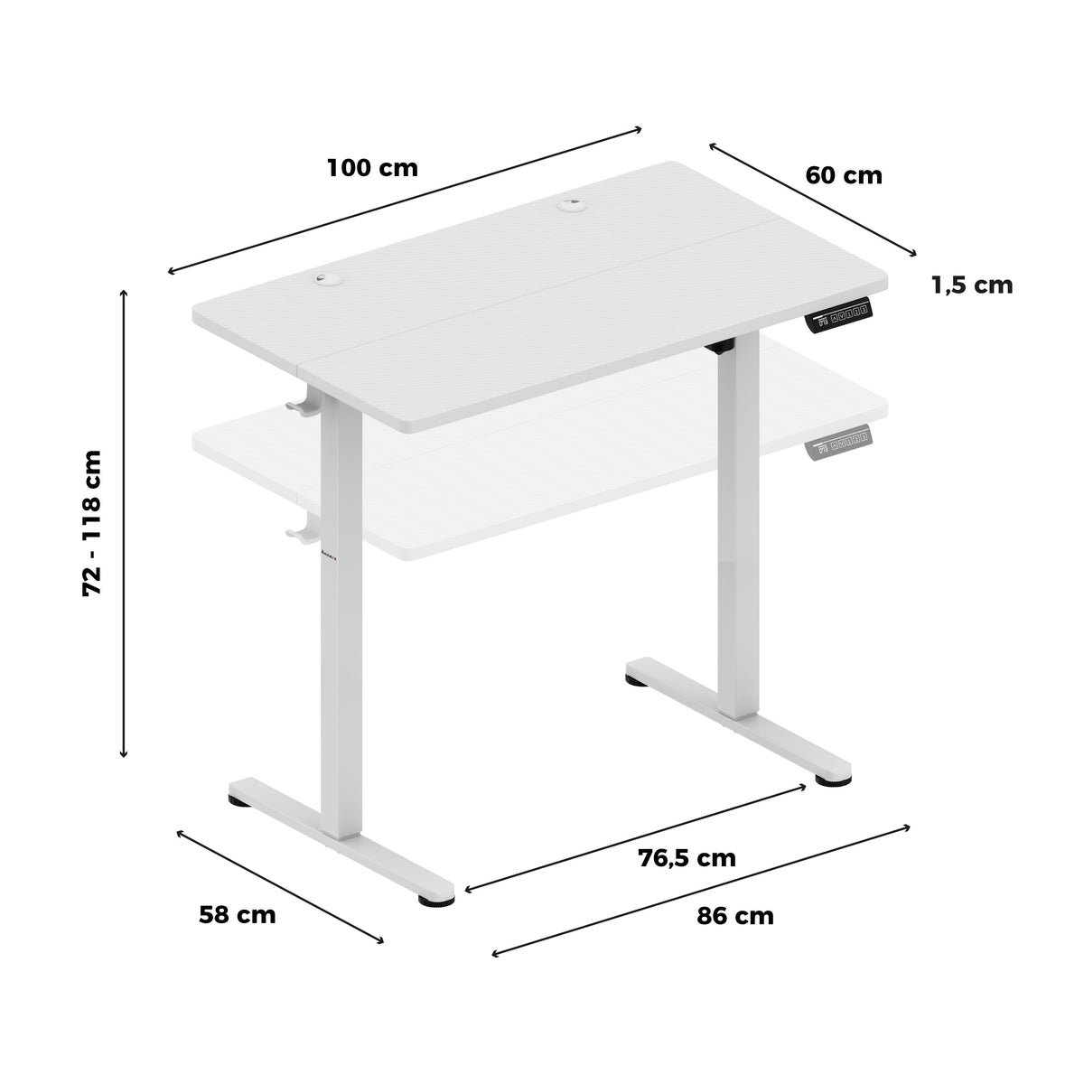 Huzaro Hero 7.8 White Electric Adjustable Desk on Castors