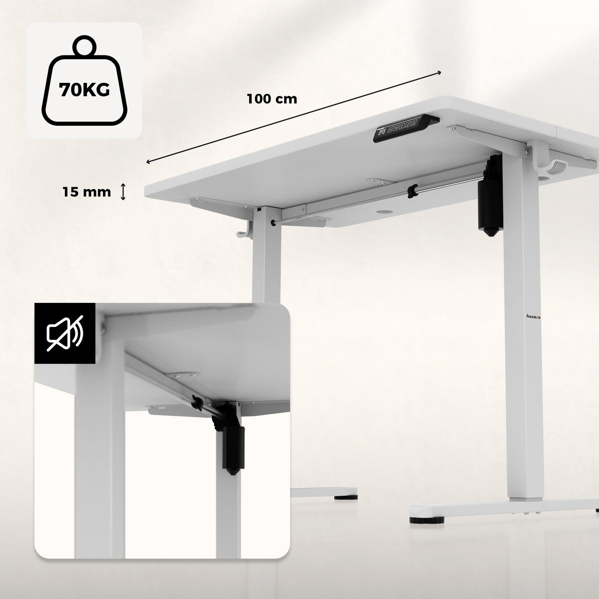Huzaro Hero 7.8 White Electric Adjustable Desk on Castors