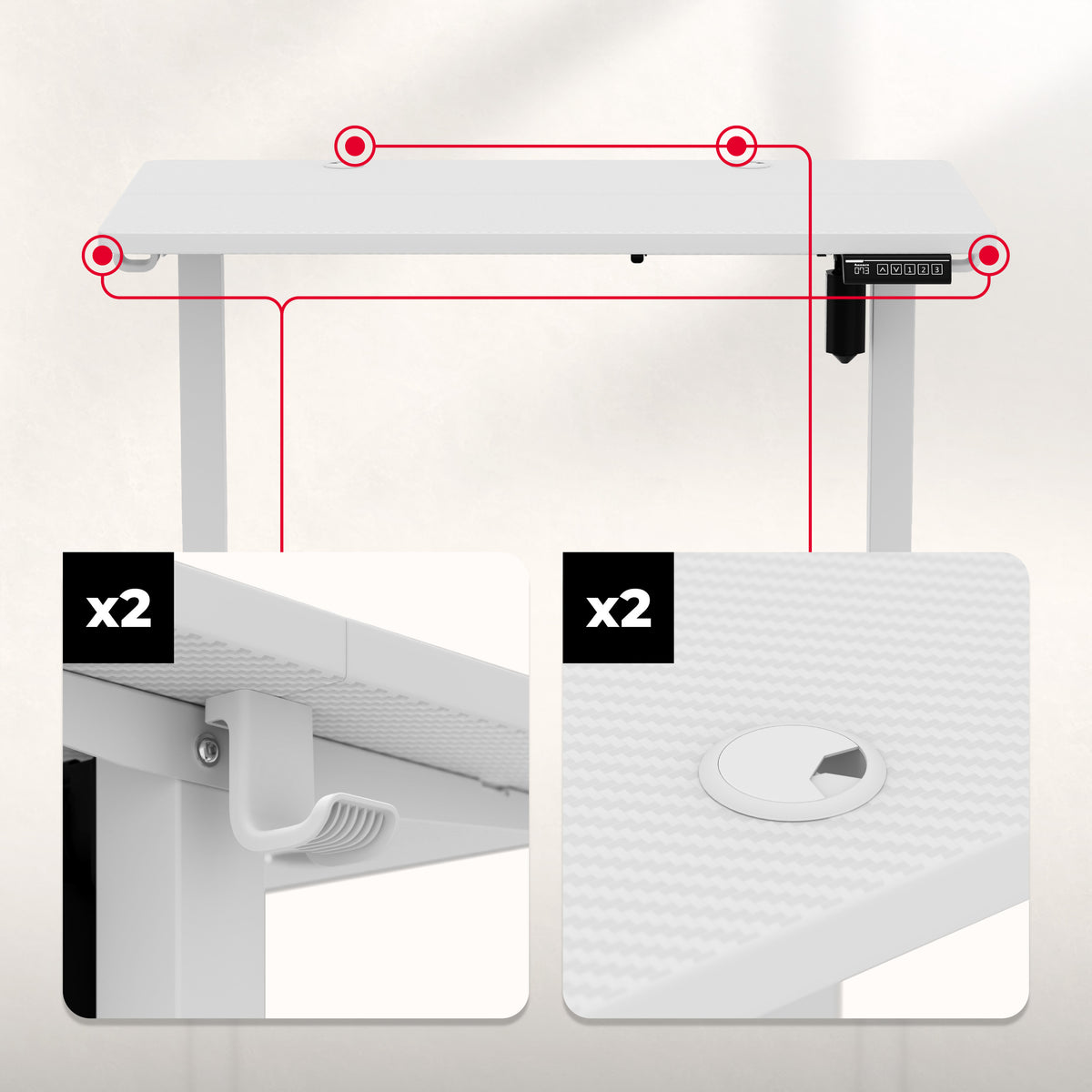 Huzaro Hero 7.8 White Electric Adjustable Desk on Castors