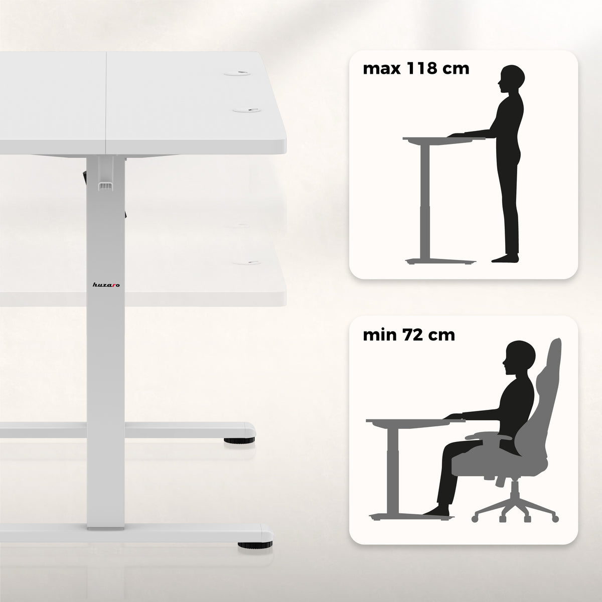 Electric desk height adjustment: 72–118 cm