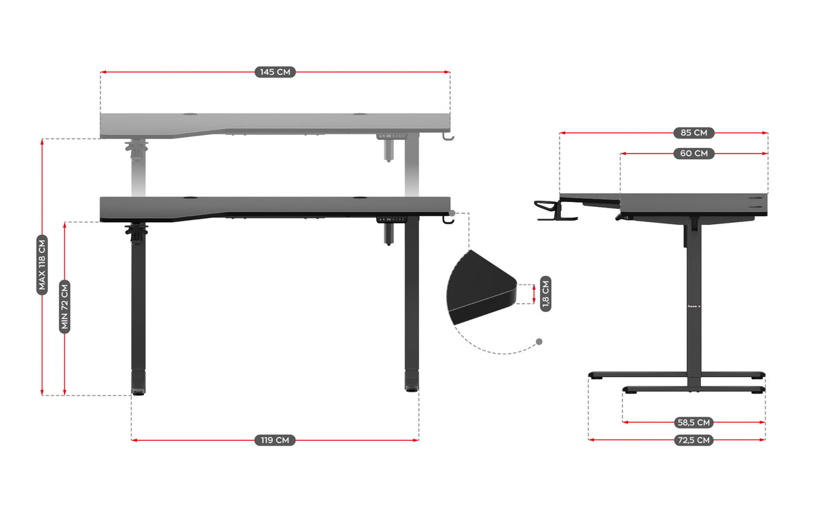 Huzaro Hero 9.1 Black 145 cm electric corner desk