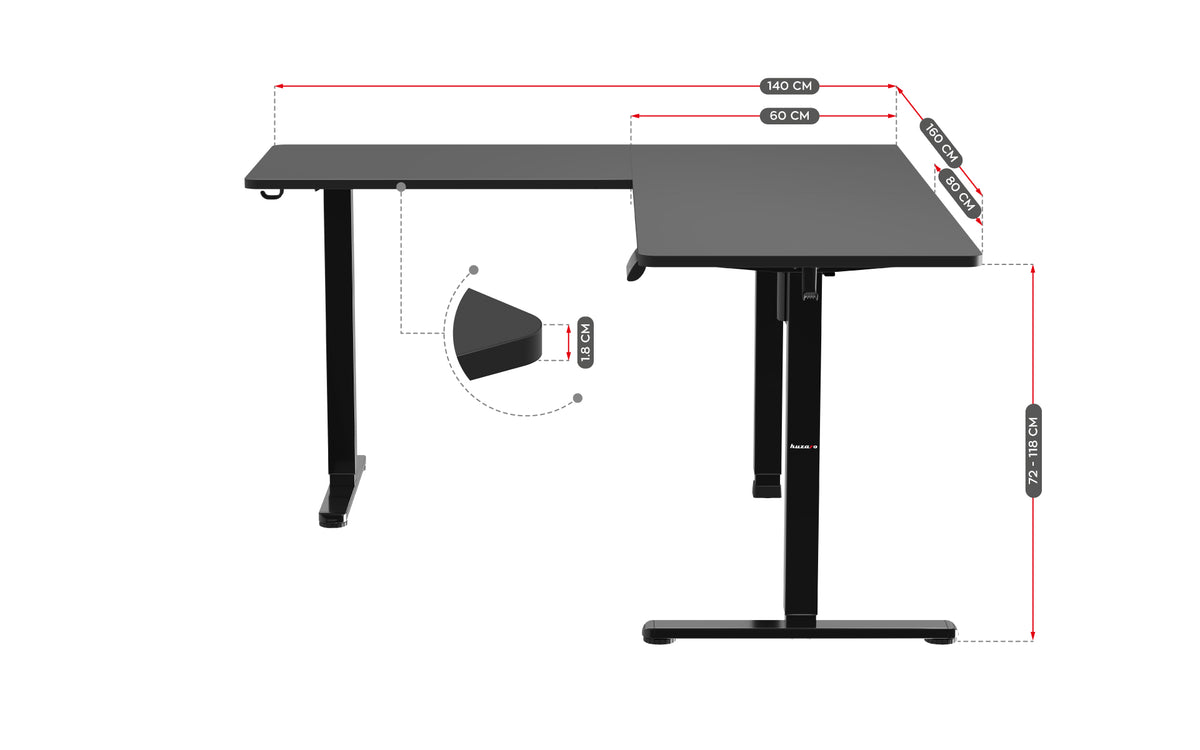 Huzaro Hero 9.5 Black 160 cm electric corner desk