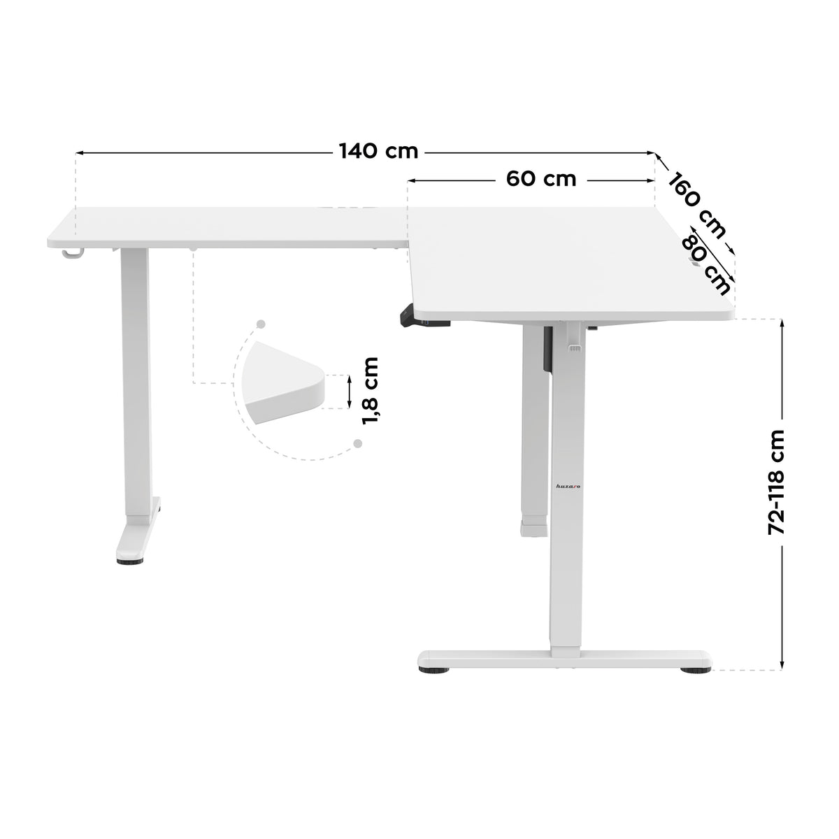 Huzaro Hero 9.5 White 160 cm electric corner desk