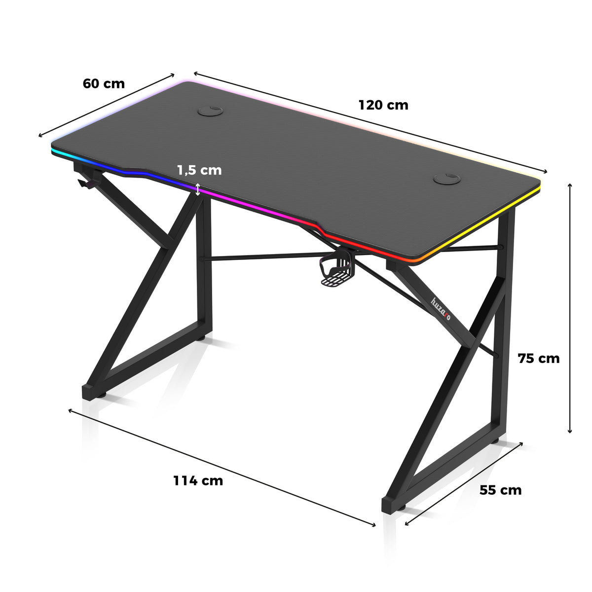 Hero 1.7 RGB Black 120 cm gaming desk