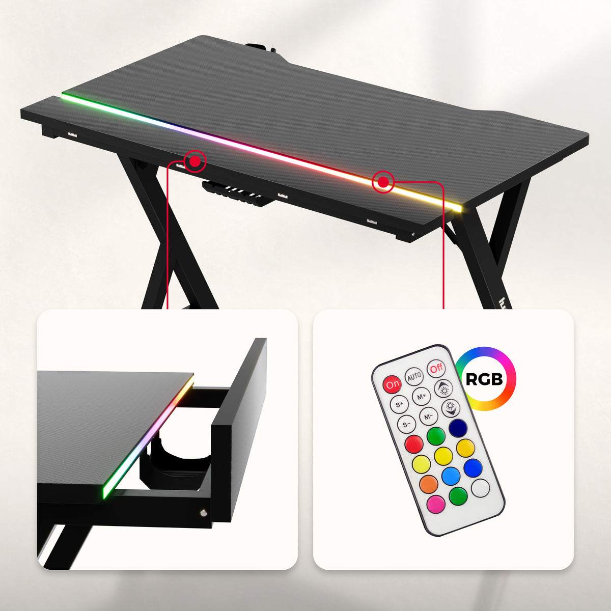 Huzaro Hero 2.4 RGB Black gaming desk with LED lighting