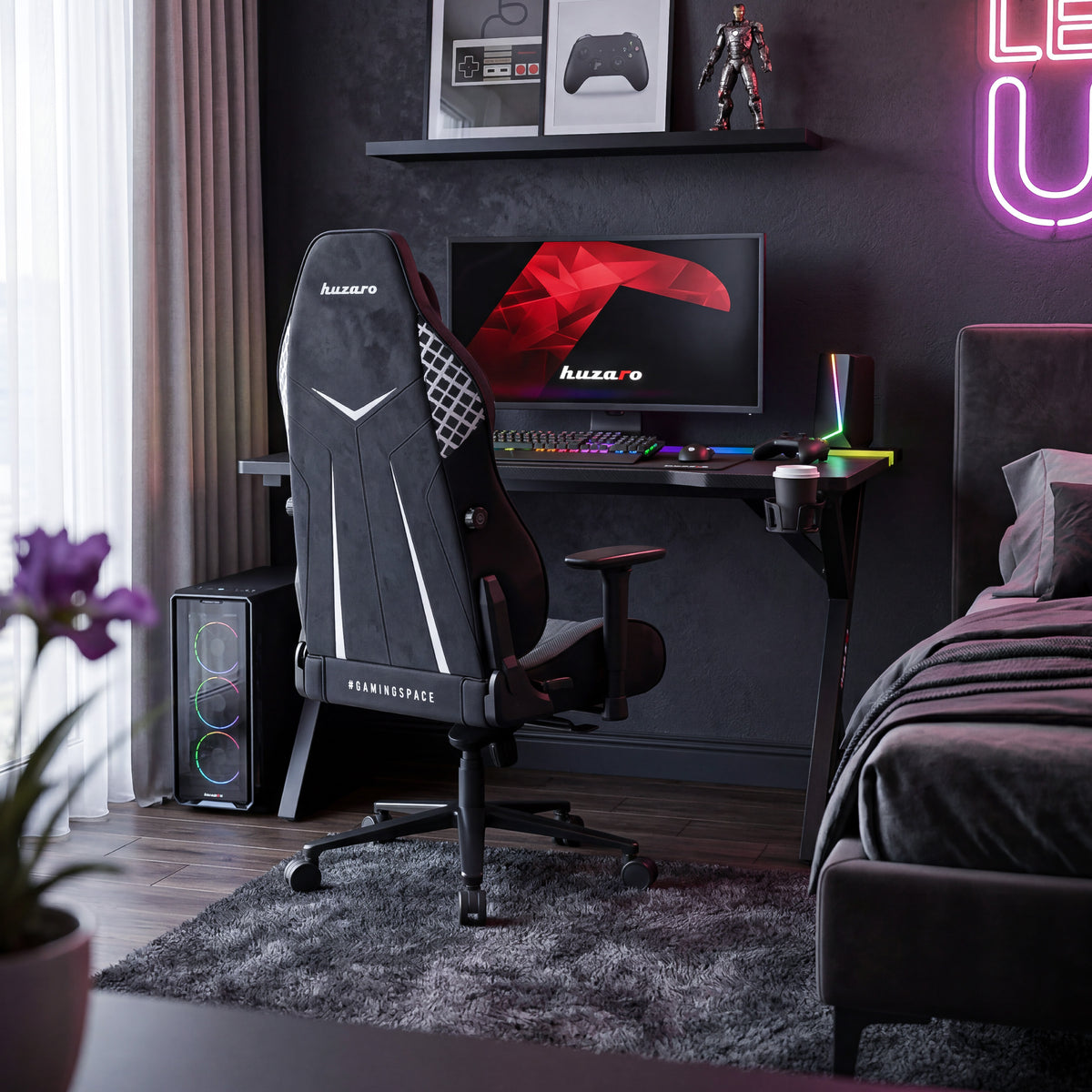 Huzaro Hero 2.4 RGB Black gaming desk with LED lighting