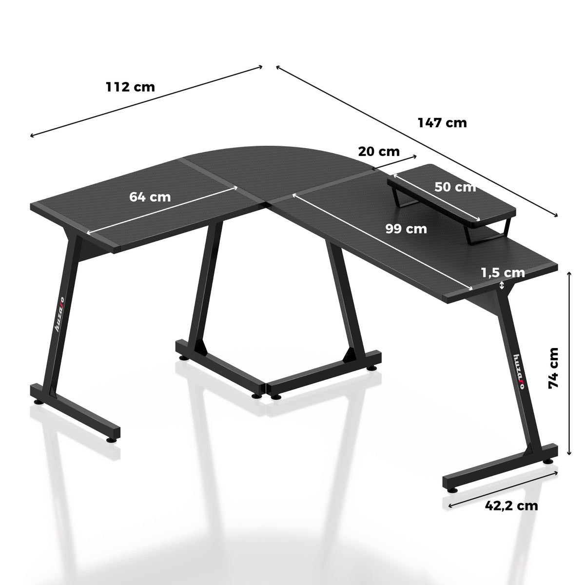 Huzaro Hero 6.0 Black 147 cm corner gaming desk