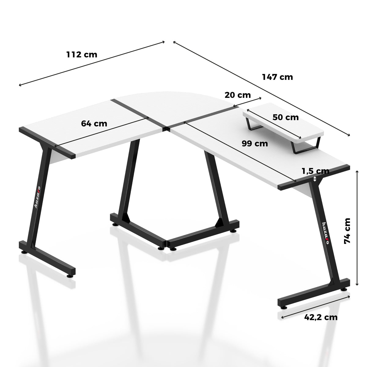 Huzaro Hero 6.0 White 147 cm corner gaming desk