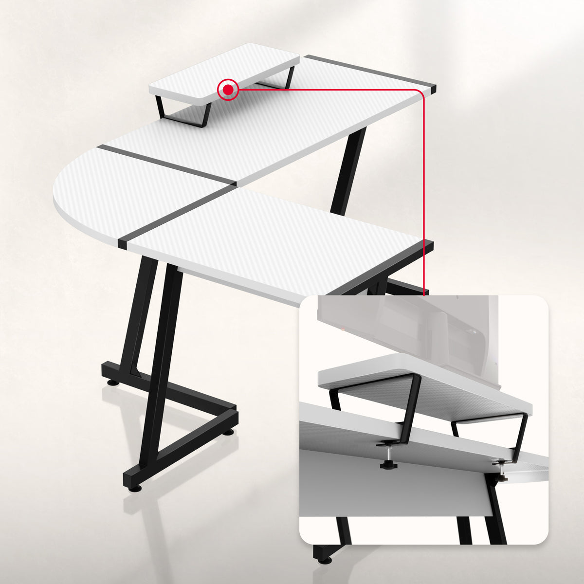 An ergonomic worktop and an additional shelf