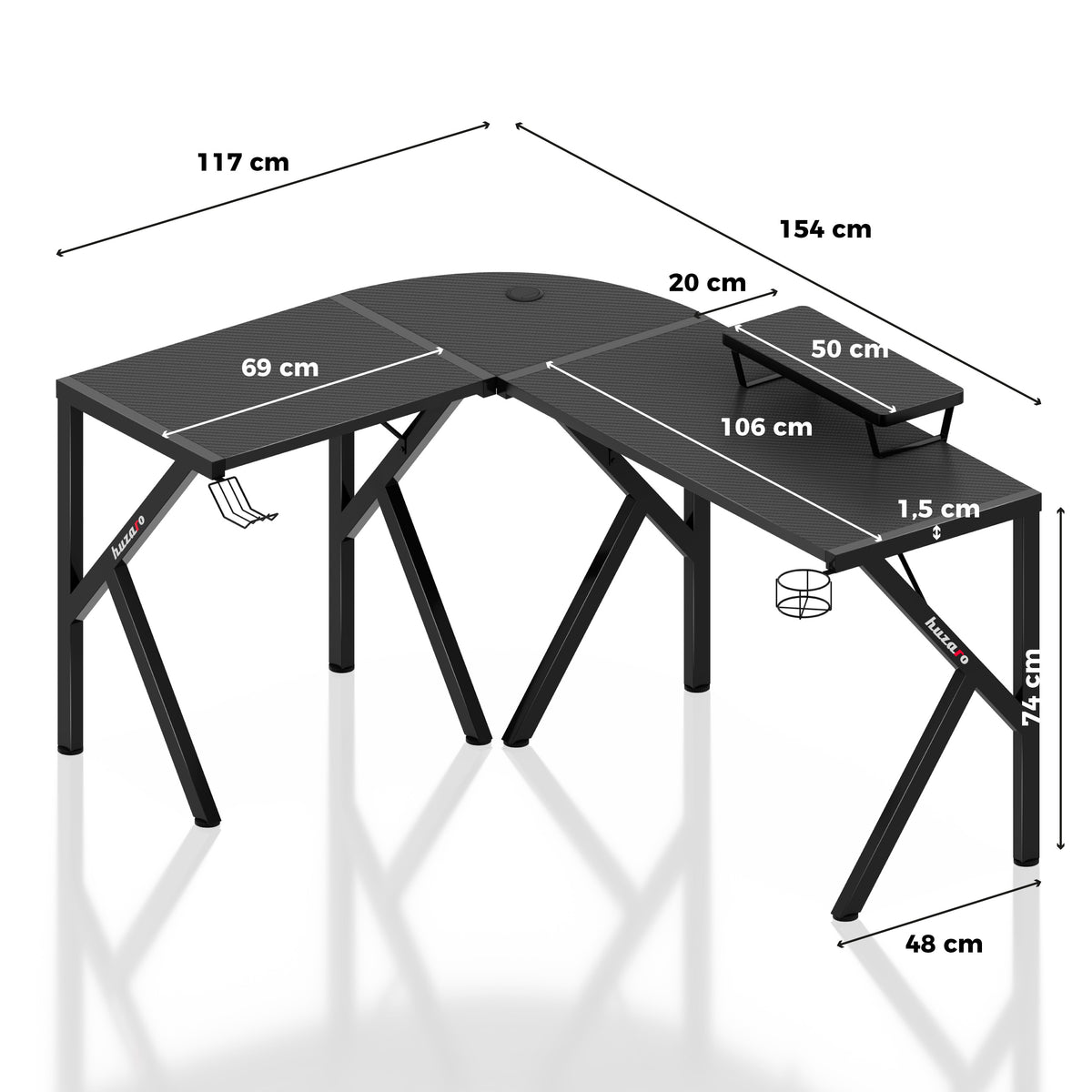 Huzaro Hero 6.3 Black 154 cm corner gaming desk