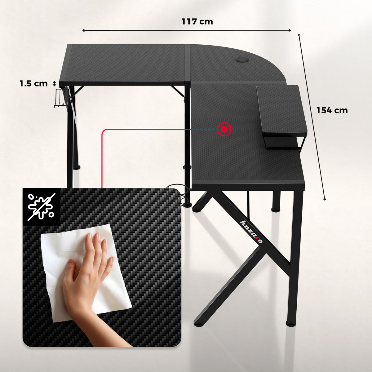 Huzaro Hero 6.3 Black 154 cm corner gaming desk