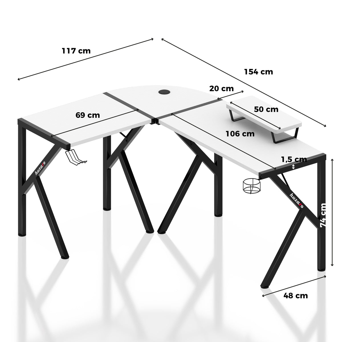 Huzaro Hero 6.3 White 154 cm corner gaming desk