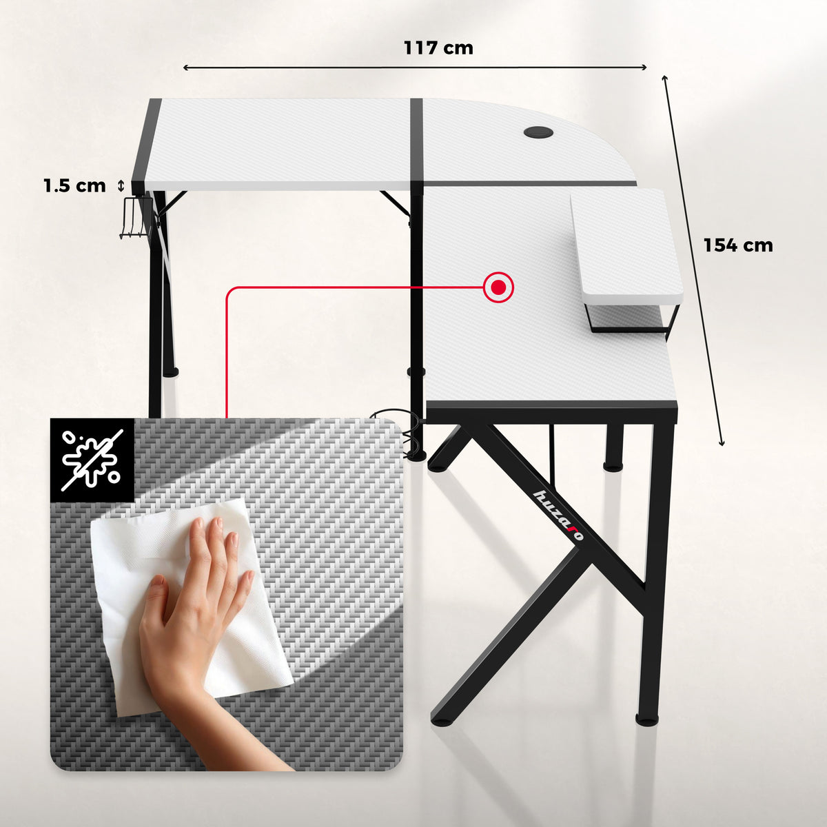 Huzaro Hero 6.3 White 154 cm corner gaming desk