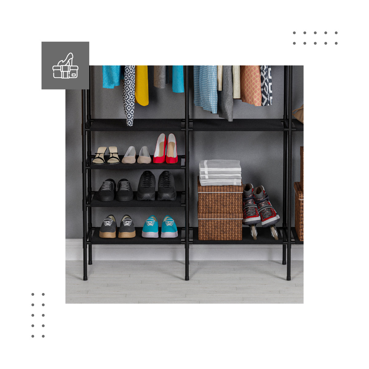 8 shelves for shoes and accessories