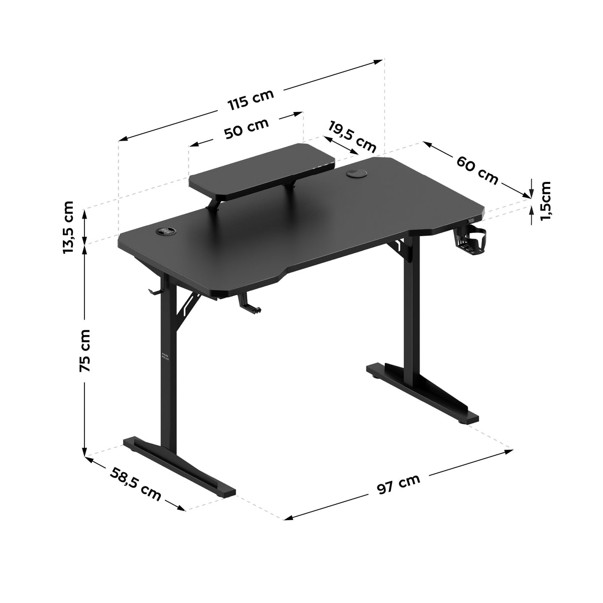 Mark Adler Leader 5.1 Black computer desk with shelf, 115 cm