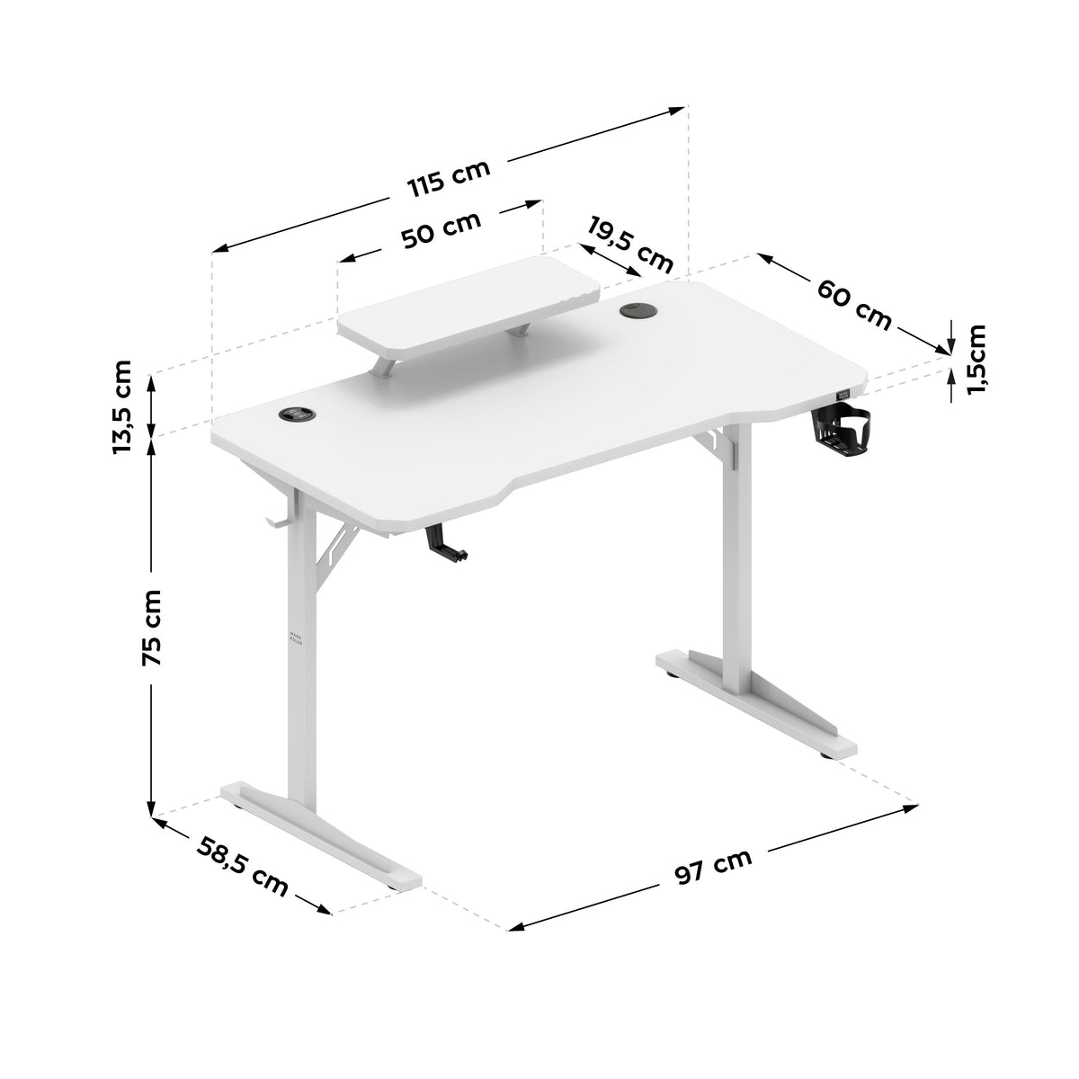 Mark Adler Leader 5.1 White 115 cm computer desk with shelf