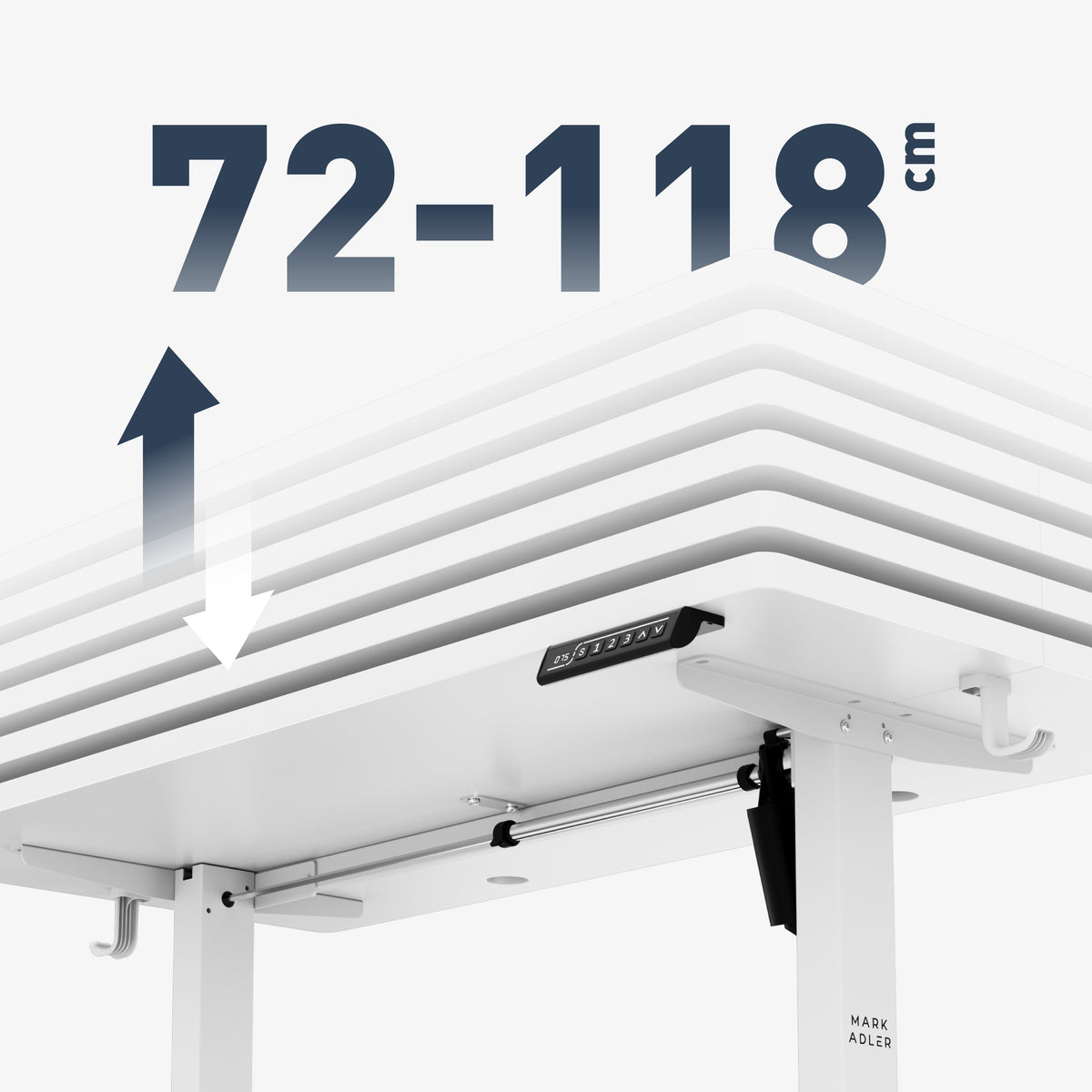 Wide range of height adjustment: 72 – 118 cm