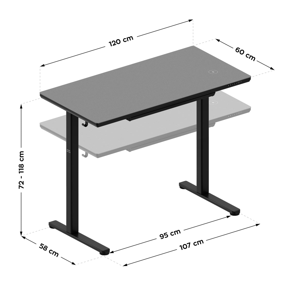 Mark Adler Leader 8.5 Black 120 cm electric desk with glass top