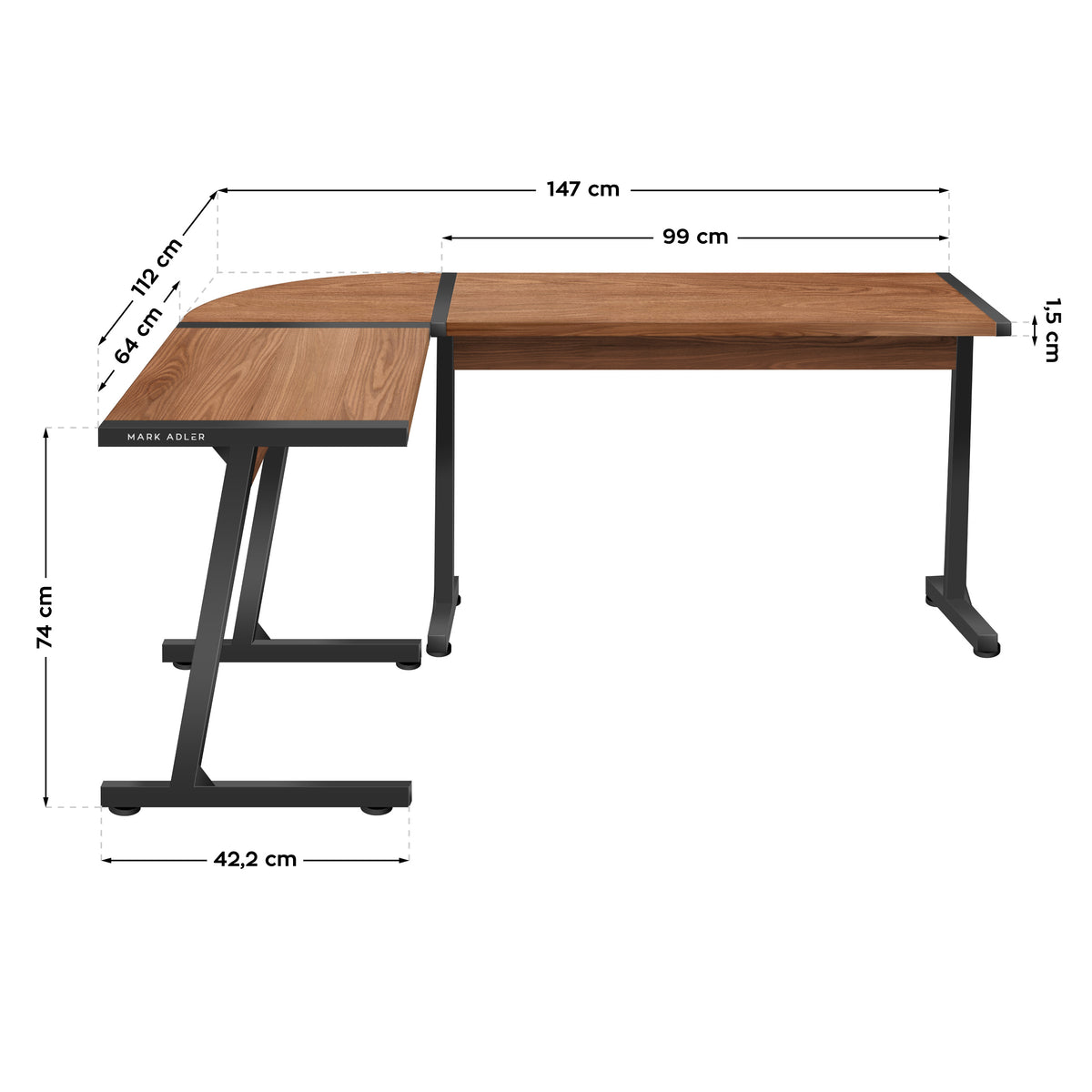 Mark Adler Leader 5.5 corner desk, height 147 cm