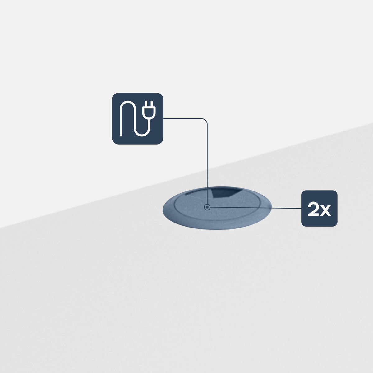 Cable entry points on both sides of the worktop