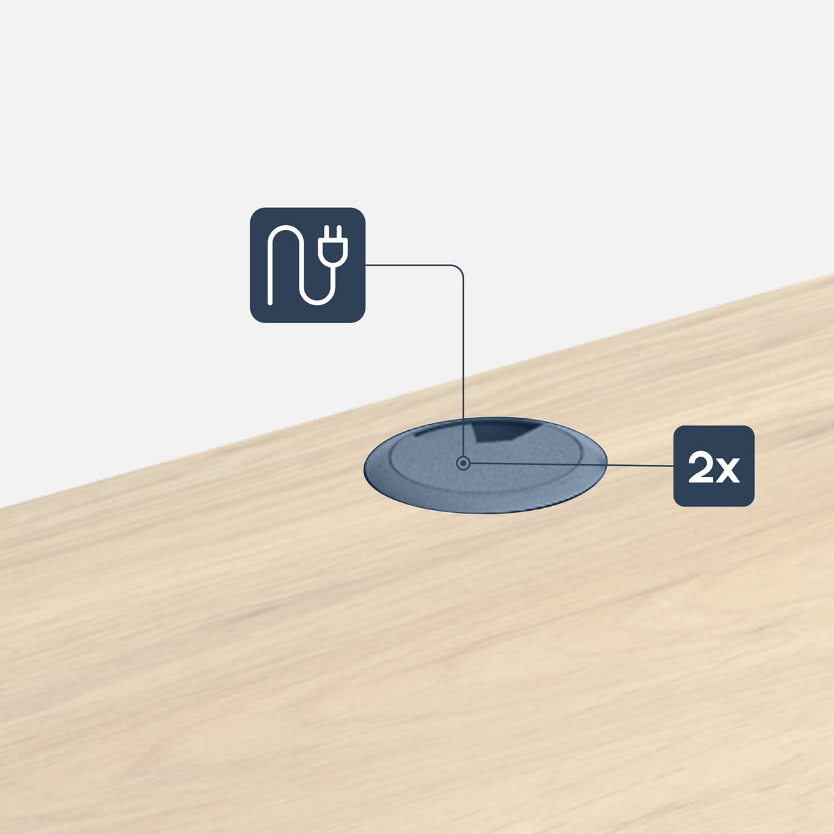 Cable entry points on both sides of the worktop