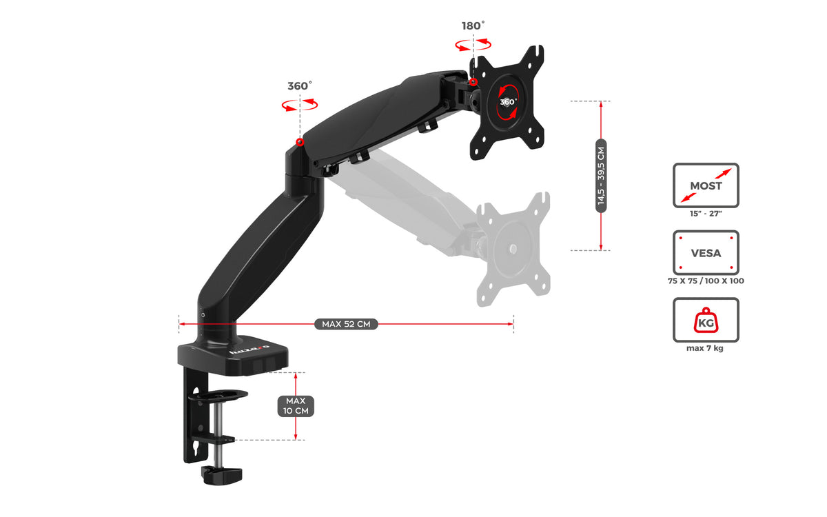 HUZARO Motion 1.2 swivel monitor mount