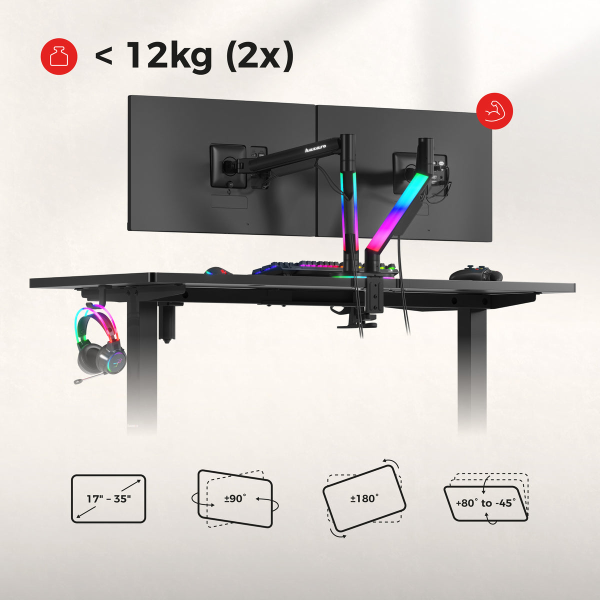 Huzaro Motion 2.6 RGB desk mount for 2 monitors